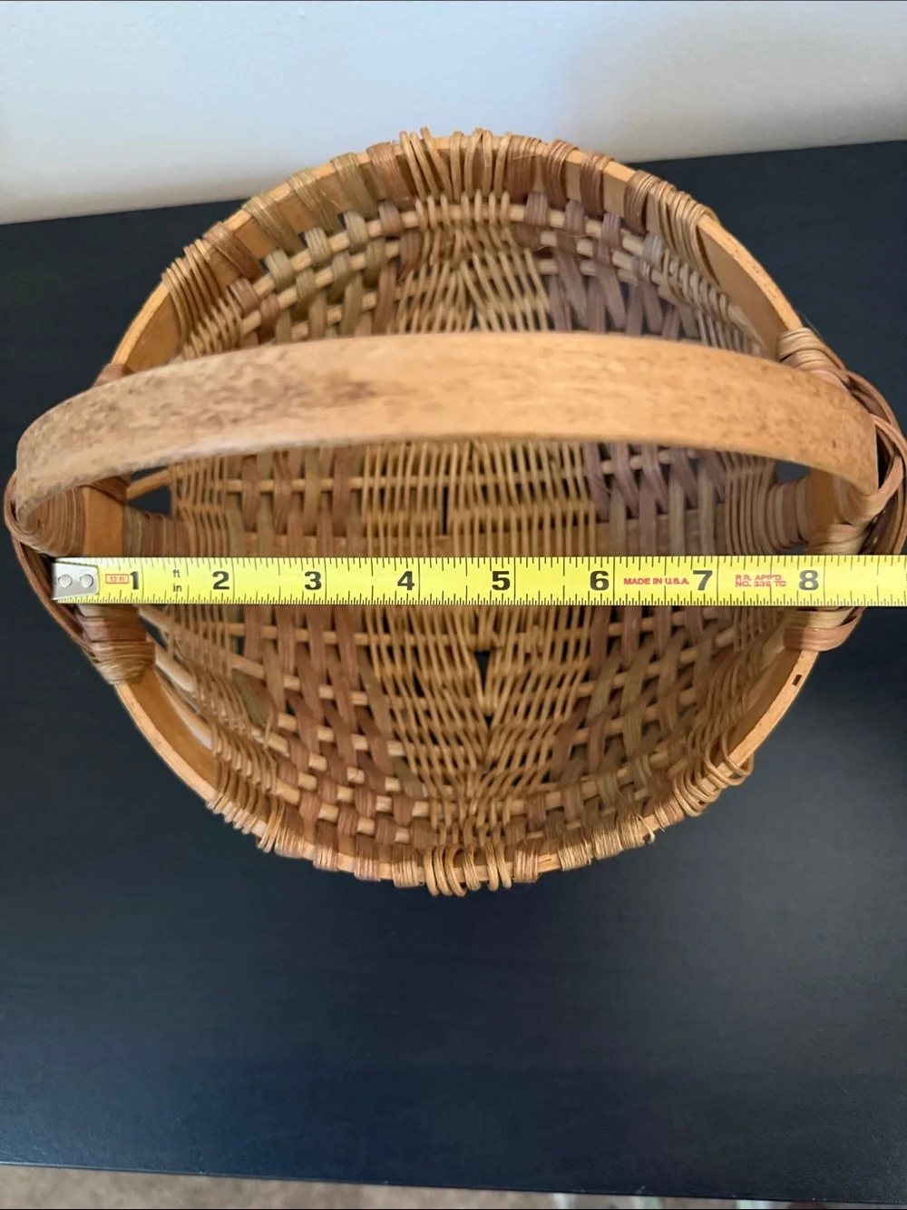 Vintage Round Bottom Woven Wicker Basket with Wooden Handle